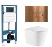 QeramiQ Dely Toiletset - inbouwreservoir Qeramiq Flush - slim zitting - metaal koper bedieningsplaat - ronde knoppen - mat wit