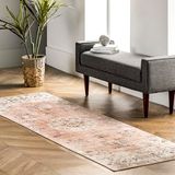 nuLOOM Ren Vintage Bloemen Machine Wasbaar Ultra Dunne Runner Tapijt, 2' 6" x 12', perzik