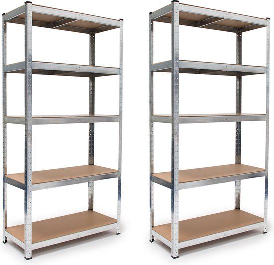 BRASQ Stellingkast - Set van 2 - Metalen Opbergrek - 180x90x40 - 5 lagen - 175 KG per plank