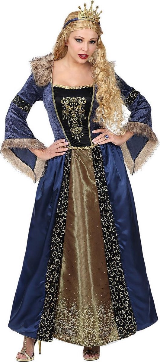 Widmann Koning Prins & Adel Kostuum | Blauwe Gouden Middeleeuwse Koningin Gabriella Von Dantzig | Vrouw | Large | Carnaval kostuum | Verkleedkleding