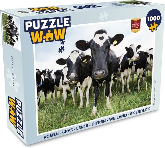 MuchoWow Puzzel Koeien - Gras - Lente - Dieren - Weiland - Boerderij - Legpuzzel - Puzzel 1000 stukjes volwassenen - Sinterklaas cadeautjes - Sinterklaas voor grote kinderen