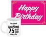 Bellatio Decorations Verjaardag cadeau koffiemok thema 75 jaar - voor een vrouw - awesome - met knalroze Happy Birthday wenskaart - A5 formaat