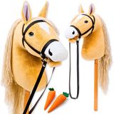 Hoofly® Hobby Horse – Groot stokpaard voor kinderen (A3) met hoofdstel en 40 cm schroefstok – Realistisch en zacht hobby horse – Beige (Haflinger)
