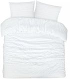 PHLOX Dekbedovertrek Seersucker Deluxe - 100% Katoensatijn - Tweepersoons 200x200/220 cm + 2 Kussenslopen - Ademend & Huidvriendelijk - Wit