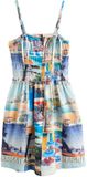 Next Dames Gerimpelde Mini-jurk met Vierkante Halslijn, Plooien en Bandjes - Blauw