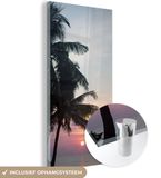 MuchoWow® Glass Painting 40x80 cm - Acrylic Glass Painting - Palm Trees - Pastel - Evening - Summer - Tropical - Photo on Glass - Paintings