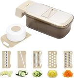 Rasp multifonctionnel - Rasp de table - Avec 5 lames en acier inoxydable - Zesteur râpe premium - Râpe de cuisine avec récipient - Râpe à fromage - Râpe à légumes - Kaki - Lavable au lave-vaisselle