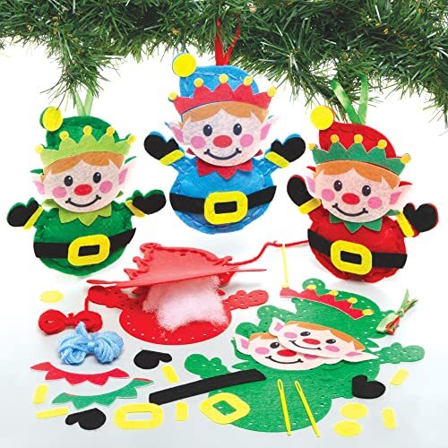 Baker Ross FE962 Kerst elf Kussen Naai Sets - Pakket van 3, Naai set voor Kinderen, Creatieve Activiteiten voor Kinderen, Ideaal Knutselproject