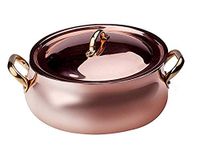 Pentole Agnelli ALCU108C24 Lage afgeronde braadpan met twee koperen handgrepen en deksel, handvertind glad koper, 24 cm