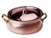 Pentole Agnelli ALCU108C24 Lage afgeronde braadpan met twee koperen handgrepen en deksel, handvertind glad koper, 24 cm