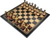 Échecs classiques, modèle classique, métal/bois + échiquier en similicuir, or/noir, 33