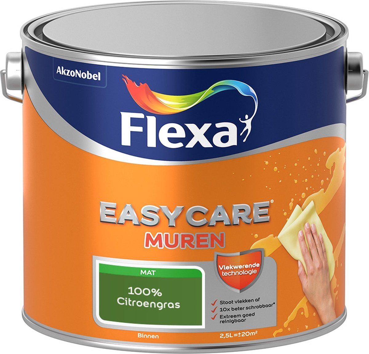 FLEXA Easycare Muurverf - Mat - Mengkleur - 100% Citroengras - 2,5 liter