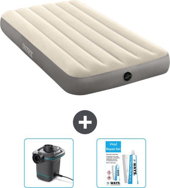 Intex Luchtbed 1-Persoons 99 x 191 x 25 cm Beige | Inclusief Pomp en Reparatieset