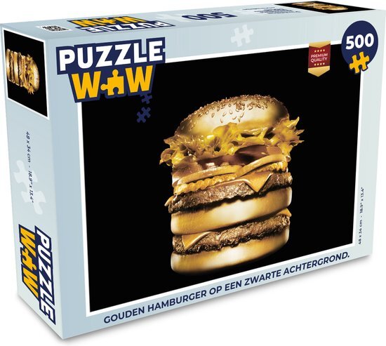 MuchoWow Puzzel Gouden hamburger op een zwarte achtergrond. - Legpuzzel - Puzzel 500 stukjes