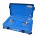 B-Camping kookpit/kookstel - 2-pits - blauw - metaal - 47 x 34 x 10 cm - voor gasflessen - gasfornuis