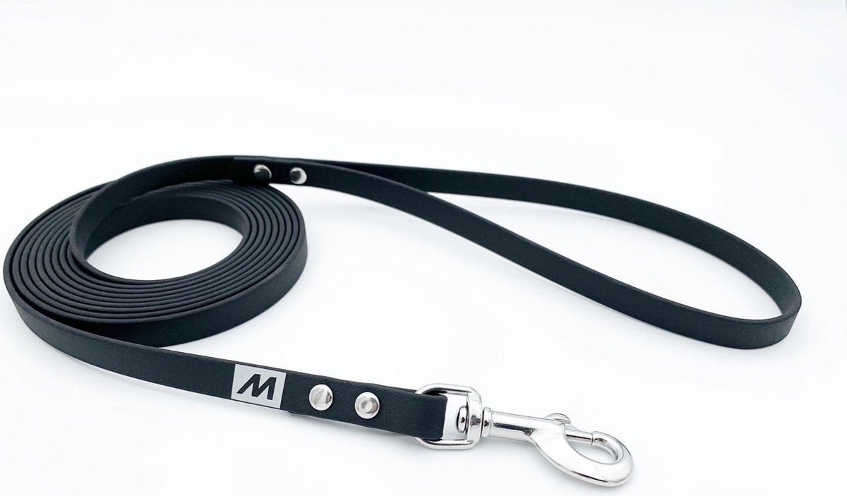 BIOTHANE Miqdi hondenriem - zwart - 13 mm breed - 1.5 meter lang - met handvat