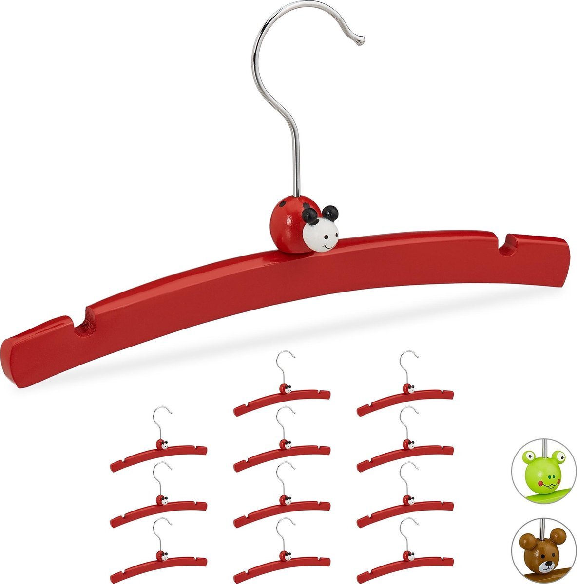 Relaxdays kledinghangers baby - set van 12 - kinderkledinghangers - kleerhangers kinderen rood, zilver