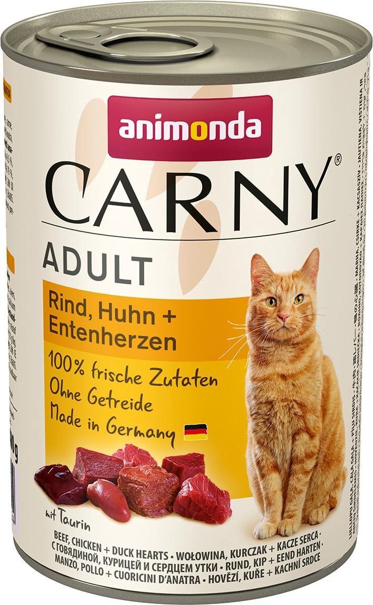 Animonda Carny Adult kattenvoer, nat voer voor volwassen katten, rund, kip + eendenhart, 6 x 400 g