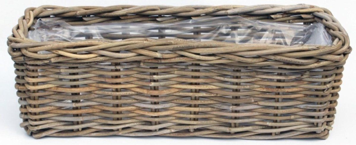 Van der Leeden Bak Antique Grey 60x23xH20cm - Beige - Rotan - Plantenbak