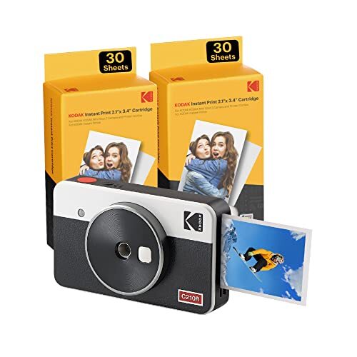 Kodak Mini-Shot 2 retro camera en draagbare fotoprinter (Camera + 68 Vel, Wit)