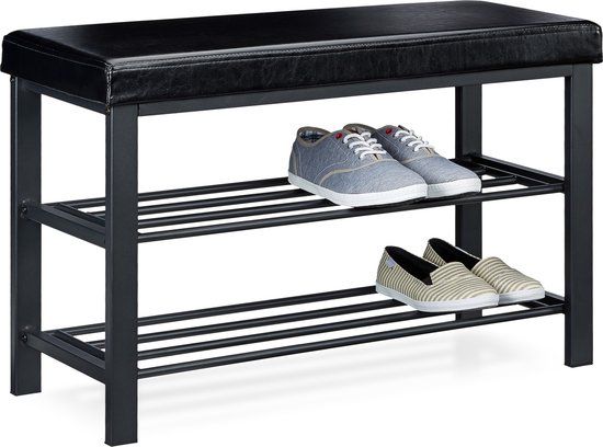 Relaxdays Schoenenrek met bank - Zwart - Voor 6 paar schoenen