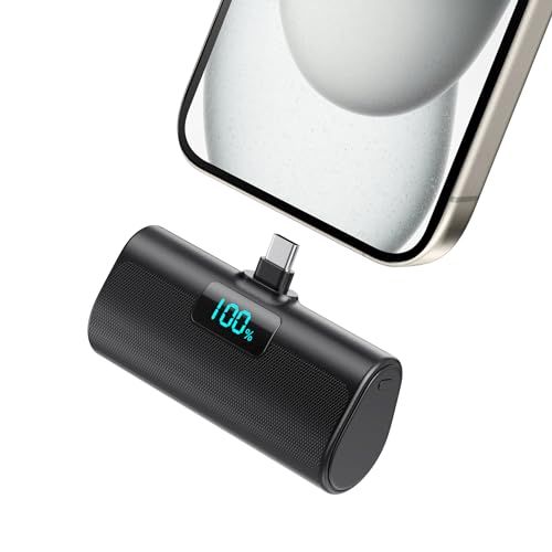 Mini Powerbank 5200 mAh, kleine powerbank USB C PD externe batterij, compact LCD digitaal display accupack compatibel met iPhone 16/15, Samsung S22/23-serie, Note20/10-serie, Huawei, iPad Pro/Air,
