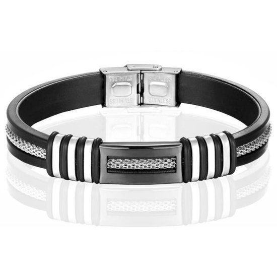 LGT JWLS LGT Jewels Siliconen armband RVS Zwart Zilverkleurig