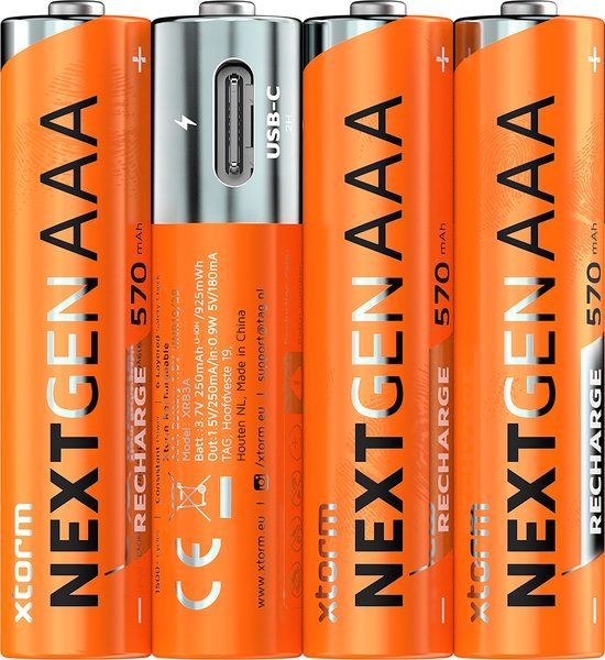 Xtorm NextGen AAA Oplaadbare Batterijen met USB-C – 4-pack, 570 mAh