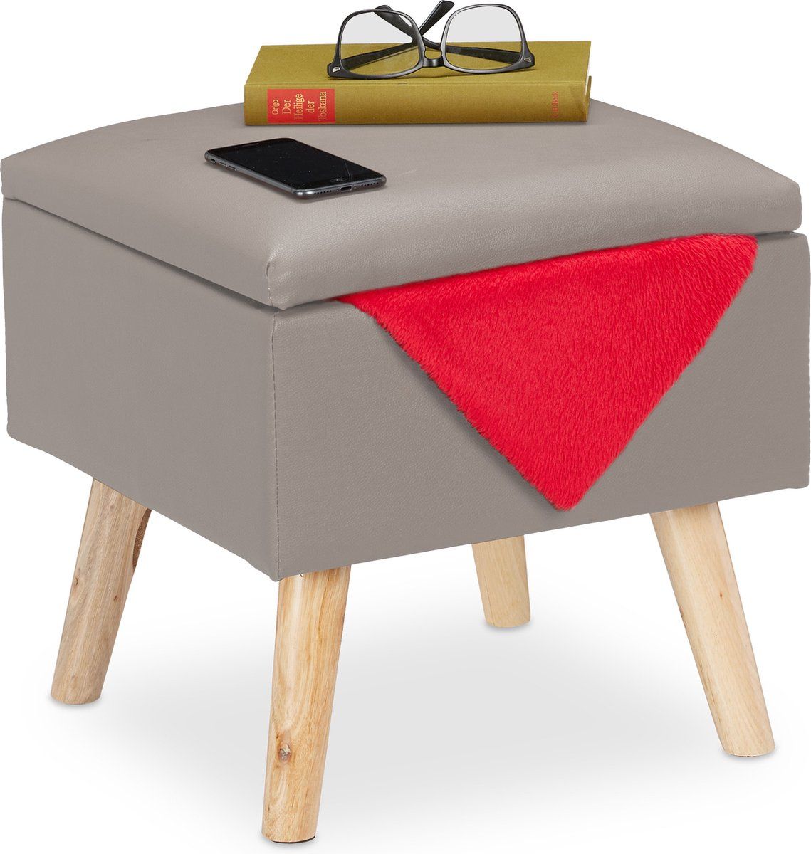 Relaxdays Krukje met opbergruimte - voetenbank - opbergkruk - opbergpoef - bankje - grijs