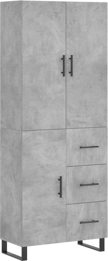 vidaXL Hoge kast bewerkt hout betongrijs 69,5x34x180 cm