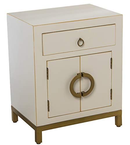 SuskaRegalos Nachtkastje van hout met lade en 2 deuren, wit, 44,5 x 32 x 55 cm