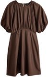 Next Dames Mini-jurk met pofmouwen, petite, Chocolate Brown, Viscose