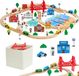VEVOR Ensemble de train en bois, 113 pièces, jouet de train avec boîte de rangement, ensemble de train de ville, compatible avec la plupart des marques, cadeau de Noël et d'anniversaire pour enfants dès 3 ans
