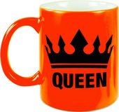 Bellatio Decorations Cadeau Queen Mok - Fluor Neon Oranje - 300 ml - Keramiek