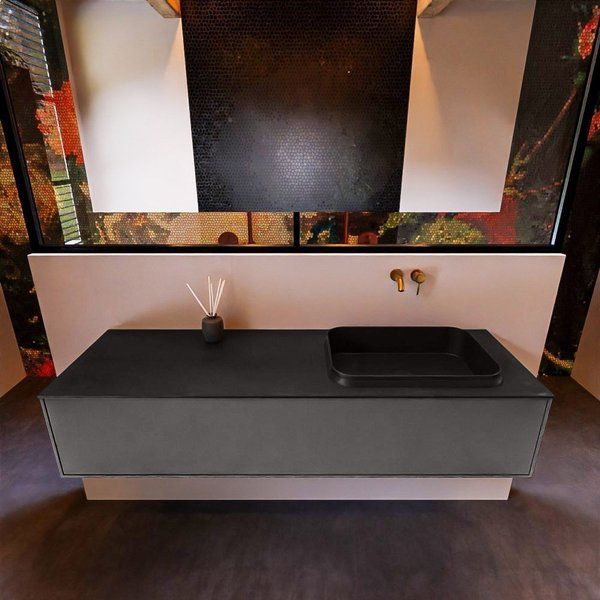 Mondiaz ERIN 150cm badmeubelset Dark grey met 1 lade en Urban Wastafel RIDGE rechts