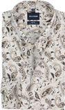 OLYMP Level 5 body fit overhemd - mouwlengte 7 - popeline - blanc à motif beige et marron - Strijkvriendelijk - Boordmaat: 41 (EU maat: L)