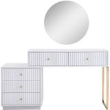 Vente-unique Table de maquillage avec miroir - 5 tiroirs - Blanc et doré - PEROLIA