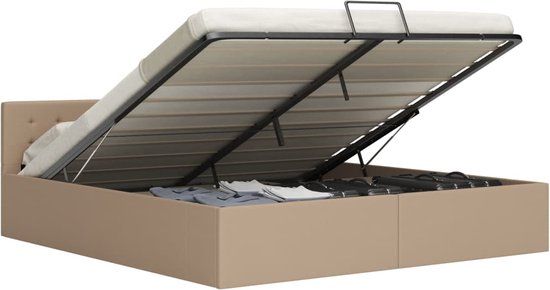 vidaXL Bedframe met opslag hydraulisch kunstleer cappuccino 160x200 cm