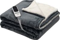 DistinQ Elektrische Bovendeken XXL 180x160 cm - 2 persoons omslagdeken - 160watt - Automatische Uitschakeling - Oververhittingsbescherming - 9 Standen - Warmtedeken - Grijs Sherpa