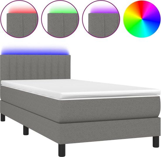 vidaXL Boxspring met matras en LED, stof, donkergrijs, 90x200 cm