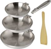 Pyrex pannenset 3-delig 20+24+28 cm van roestvrij staal met afneembare handgreep