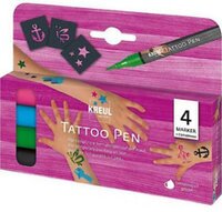 C.Kreul Kreul Tattoo Pen Set met 2 Sjablonen - Set met 4 gekleurde tattoo pennen en sjablonen, dermatologisch getest, veilig voor de huid