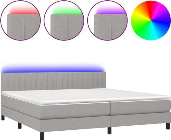 vidaXL Boxspring met matras en LED stof lichtgrijs 200x200 cm