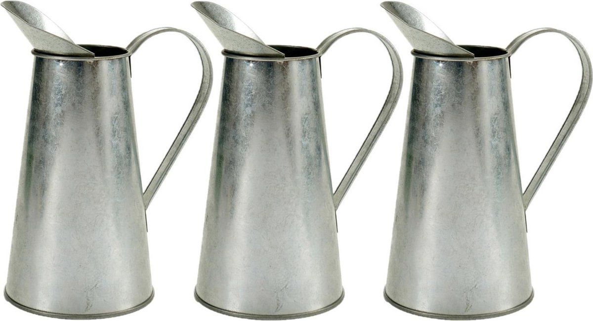 Ibergarden Set van 3x bloempotten/plantenbakken zinken melkkan met handvat 17 x 11 x 22 cm
