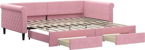 vidaXL Slaapbank met onderschuifbed en lades 100x200 cm fluweel roze