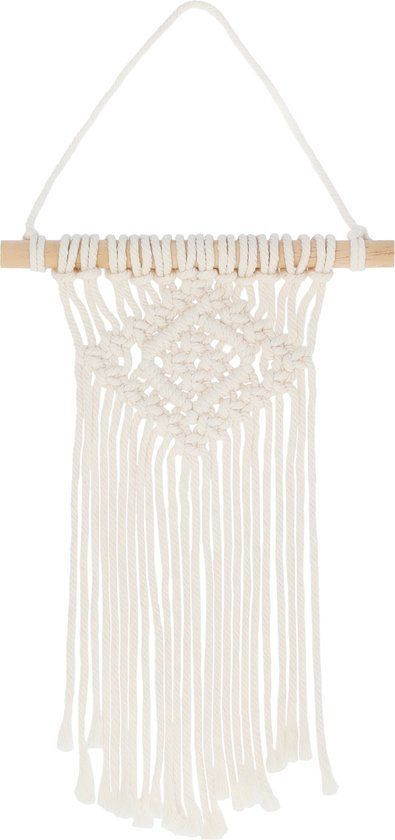 QUVIO Wandkleed macramé - Katoen - 20 x 40 cm - Beige