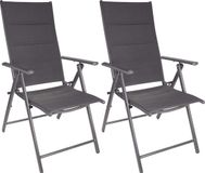 Set de 2 chaises de jardin pliantes à dossier haut - 7 positions réglables - Résistant aux intempéries - Gris