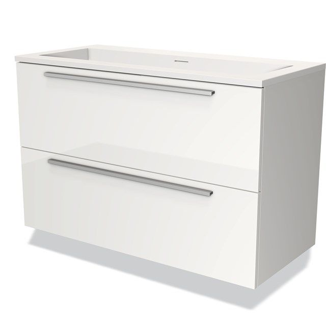 Maxaro Badkamermeubel 100cm Modulo Hoogglans Wit 2 Lades Vlak Wastafel Solid Surface