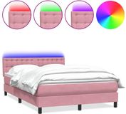 vidaXL Boxspringbed met matras en LED-verlichting, roze, 160x210 cm, fluweel