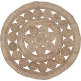 Rond jute tapijt, gevlochten, ontwerp met opengewerkte lijnen voor het decoreren met stijl en warmte, 90 cm